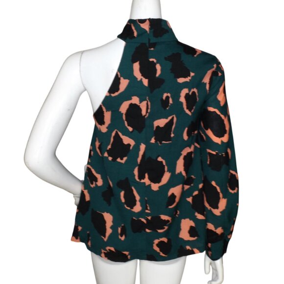 ELLIATT Top, S, One Shoulder, High Collar, Green Camo/Leopard, Long sleeve - Picture 5 of 13